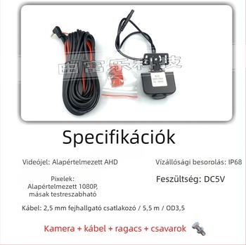 WDR 1080P hátsó kamera autóhoz, AHD videó, 140° látószög, 5V tápegység