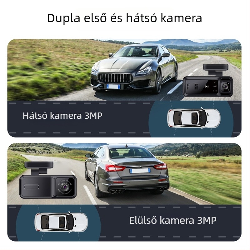 Kétlencsés autókamera, 4G távoli megtekintés, GPS-helymeghatározás és 24 órás felvétel