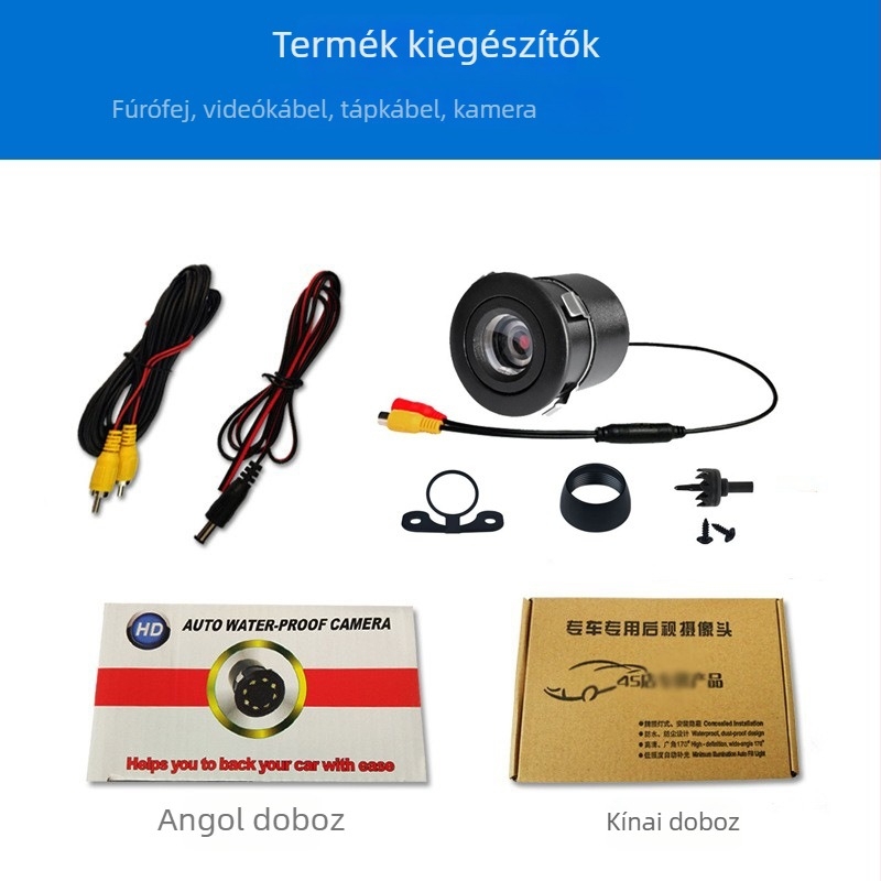 Autó hátsó kamera 18,5 mm-es furattal - kettős használat, 720x480 felbontás, 12V, 170° állítható szög