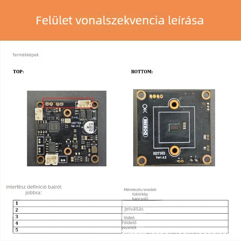 Autóba szerelt hátrafelé néző kamera modul HD felbontással, csillagfényes éjszakai látással, AHD, 1280x720, 30fps, 360°-os állítható, 12V, modul mérete 32x32 mm