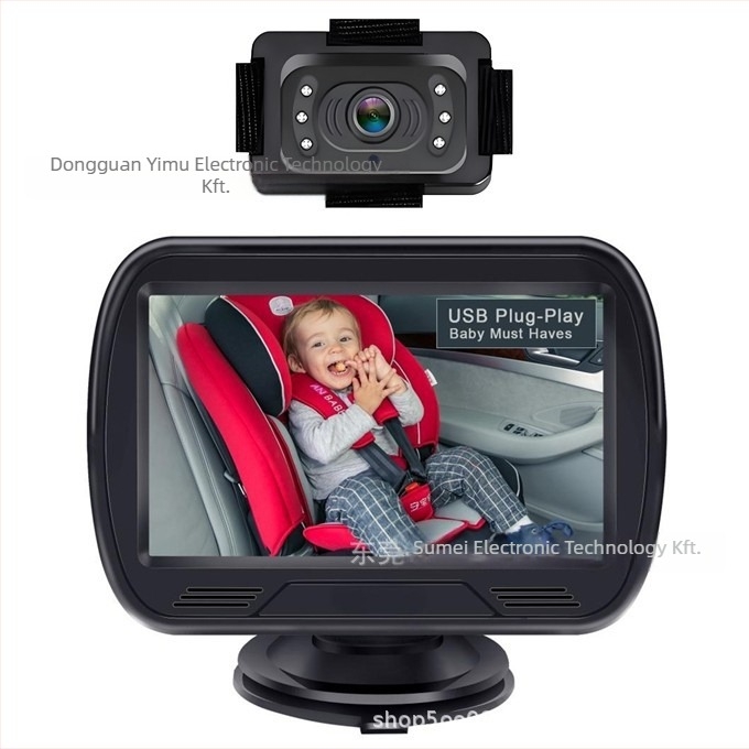 Autóhátsó ülésre szóló babamonitor kamera, 4,3 hüvelykes kijelző, infravörös éjszakai látás, modell KB41, 12V, 360° állítható