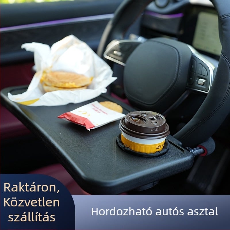 Állítható autóhoz készült étkezőasztal a kormányhoz, tabletatartóval