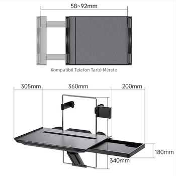 Hátsó üléshez autóasztal, összecsukható laptop asztal, modell Sd-1518, márka Shunwei, műanyag