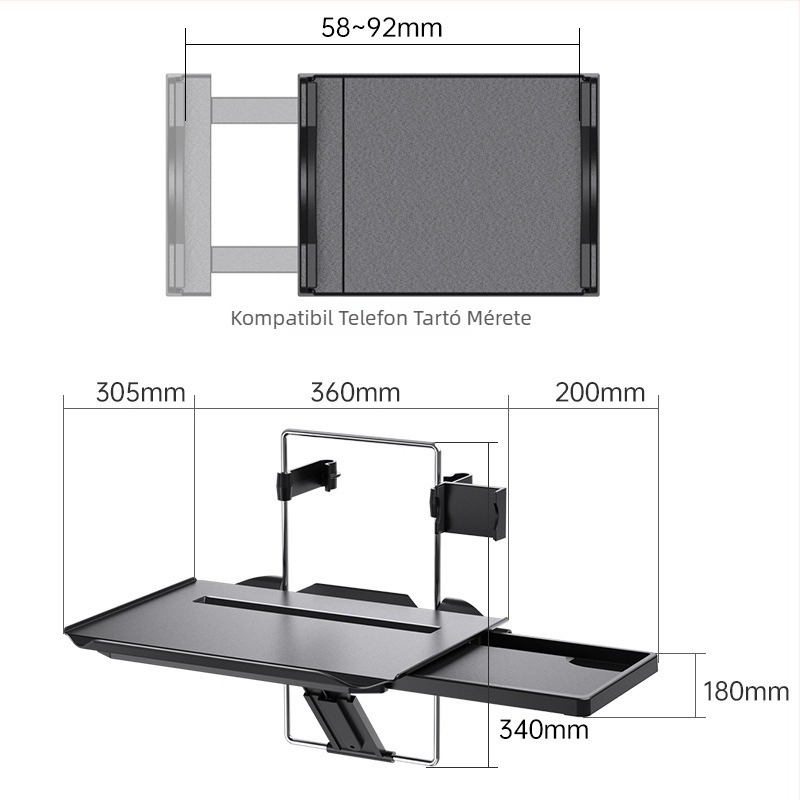 Hátsó üléshez autóasztal, összecsukható laptop asztal, modell Sd-1518, márka Shunwei, műanyag