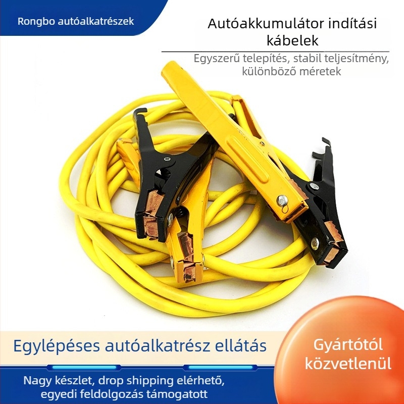 Autó akkumulátor indító kábel csipeszekkel, tartós jumper kábelek