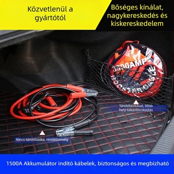 Gépjármű akkumulátor indítókábel, tiszta réz, 1500A, sárkánycsipesz
