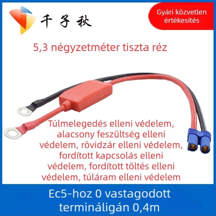 EC5 autó vészindító klipsz, 10 AWG tápkábel, szilikon bevonattal, autó akkumulátorhoz