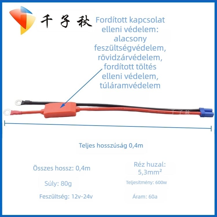 EC5 autó vészindító klipsz, 10 AWG tápkábel, szilikon bevonattal, autó akkumulátorhoz