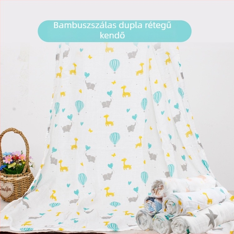 Kétoldalas bambusz-pamut géz baba fürdető törölköző, nyári többfunkciós takaró, légáteresztő és nedvszívó