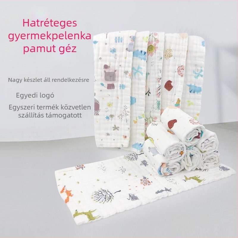 Gyerek törölköző 100% pamutból, hatszálas géz Jacquard technológiával, <50 g, nedvszívó fürdés/arc törölköző, testreszabható