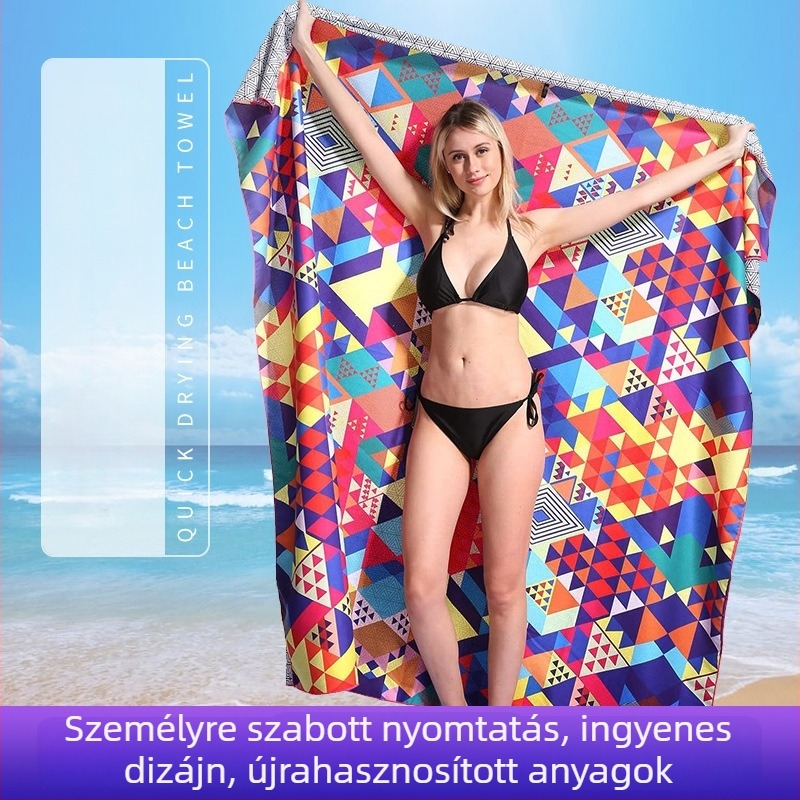 Gahumi fürdő- és strand törölköző, szuperfinom mikroszálas, 200 g, logó nyomtatás, testreszabható feldolgozás, kevert fonal, 85% poliészter