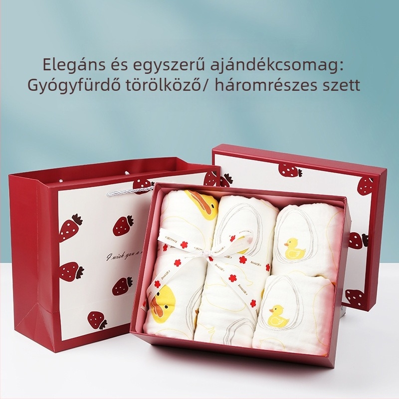 6 rétegű, 100% pamut géz törölközők babáknak — nedvszívó, ajándékdoboza, 3 darab