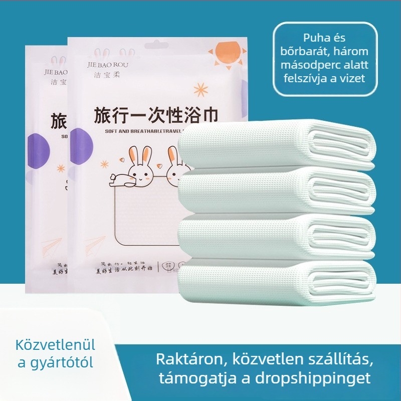 Egyszer használatos fürdőtörölköző növényi rostokból, egyenként csomagolt, jacquard feldolgozás, hordozható utazási törölköző szállodai használatra, nedvszívósság 26-30 s