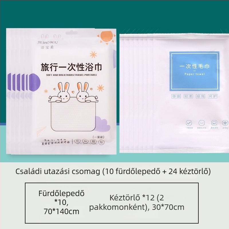 Egyszer használatos fürdőtörölköző növényi rostokból, egyenként csomagolt, jacquard feldolgozás, hordozható utazási törölköző szállodai használatra, nedvszívósság 26-30 s