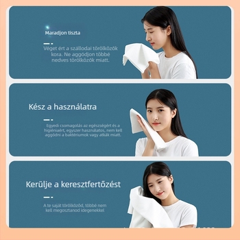 Egyszer használatos, vastagított fürdőlepedő, hordozható és egyénileg csomagolt utazásokhoz és szállodákba; növényi rostból készült; 5-10 s felszívódás.