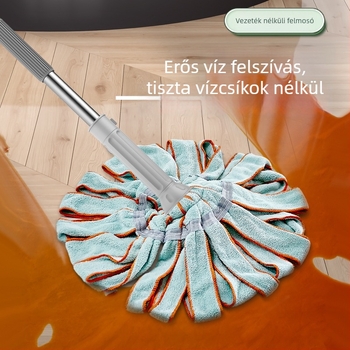 Kéz nélküli, önkicsavaró vízmop – dupla hajtás, rozsdamentes acél rúd, fej törölközőanyagú, négyoldalas nyomó mechanizmus, teherbírás 10 kg