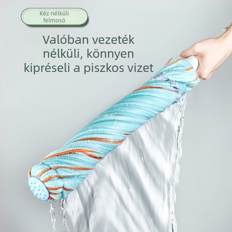Kéz nélküli, önkicsavaró vízmop – dupla hajtás, rozsdamentes acél rúd, fej törölközőanyagú, négyoldalas nyomó mechanizmus, teherbírás 10 kg