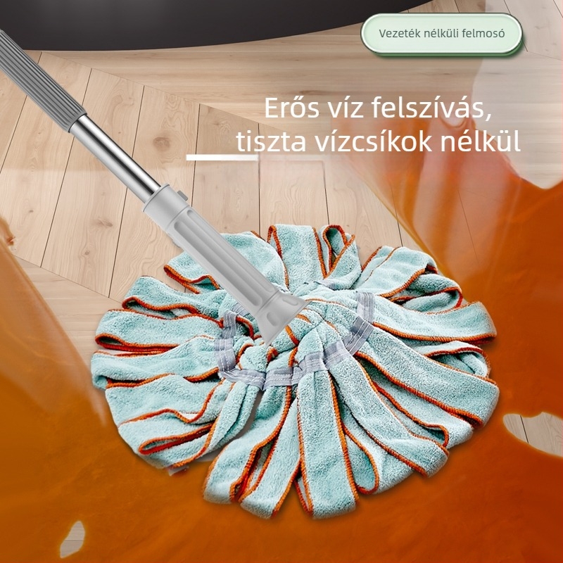 Kéz nélküli, önkicsavaró vízmop – dupla hajtás, rozsdamentes acél rúd, fej törölközőanyagú, négyoldalas nyomó mechanizmus, teherbírás 10 kg