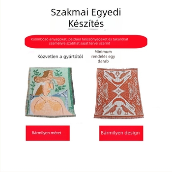 Pamut fonalból készült kötött gobelin takaró kanapéhoz, személyre szabott logóval