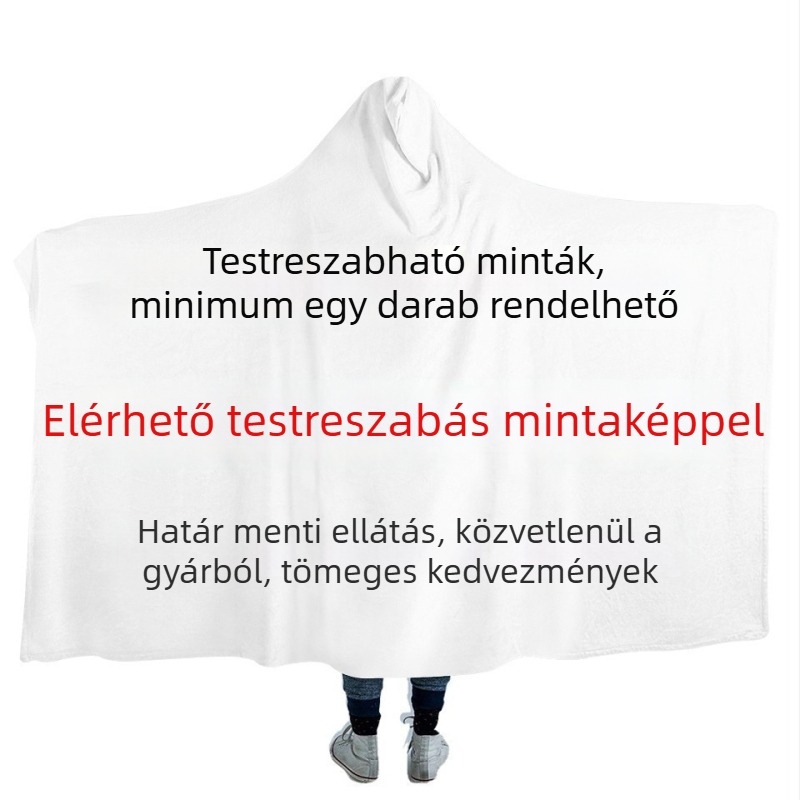 Személyre szabható kapucnis flanel pléd köpeny – kényelmes takaró kanapéhoz, TV-hez vagy utazáshoz