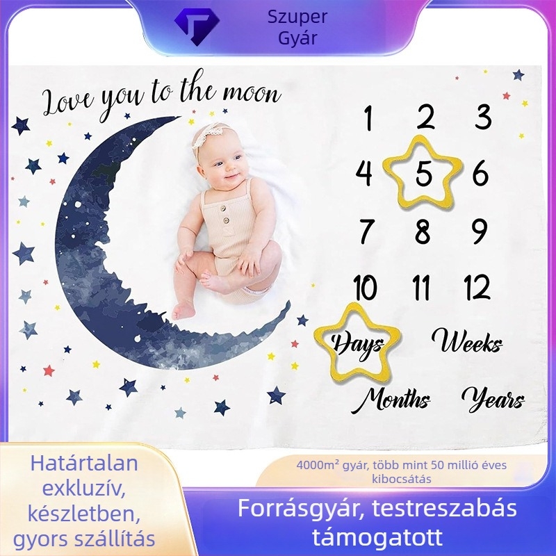 Flanel babamérföldkő takaró – kétoldalas, puha fotózási takaró a baba fejlődésének megörökítéséhez, egész éves használatra, testreszabható, súlya 300 g alatt, minta 23066075555.