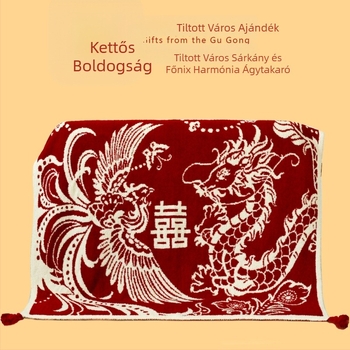 Esküvői kötött takaró és párna készlet Sárkány és Főnix harmónia motívummal (Súly: 1000–1499 g; Szezon: Minden évszak; Anyag: Egyéb)