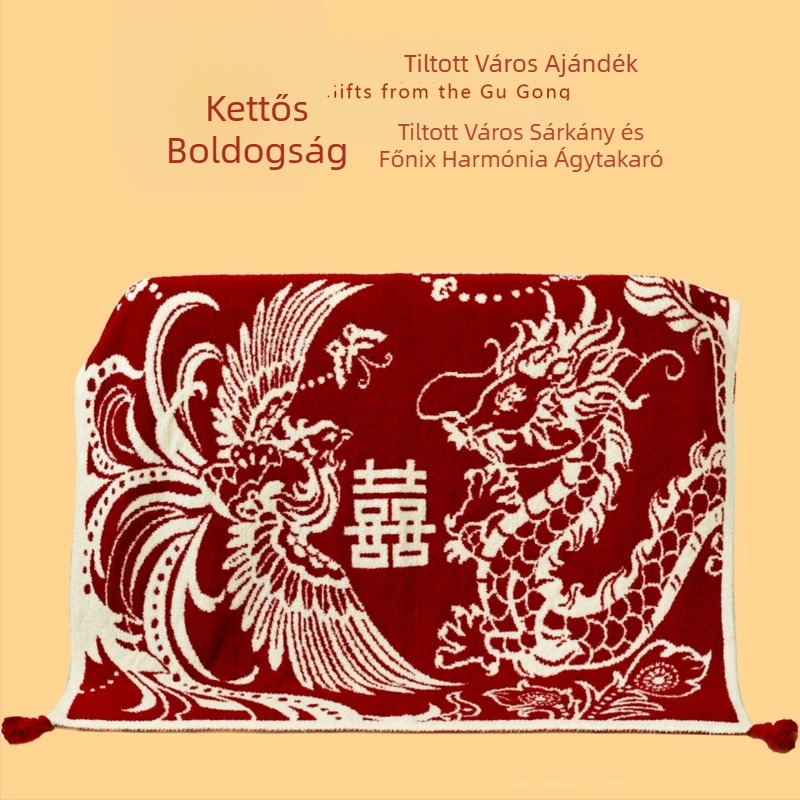 Esküvői kötött takaró és párna készlet Sárkány és Főnix harmónia motívummal (Súly: 1000–1499 g; Szezon: Minden évszak; Anyag: Egyéb)