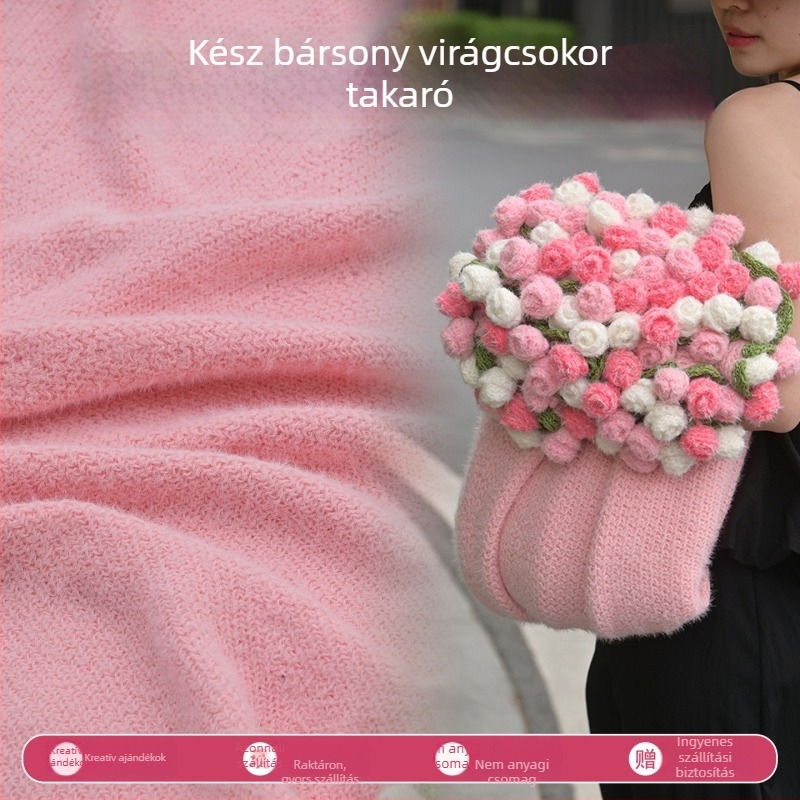 Plüss meleg rózsaszín rózsacsokor mintás takaró — késztermék, lányoknak ajándék, kanapéra fotózáshoz.