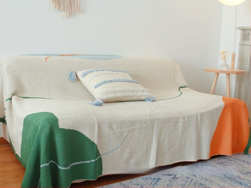 Kötött takaró geometriai mintával, 100% pamut, 300–499 g súly, négy évszakra