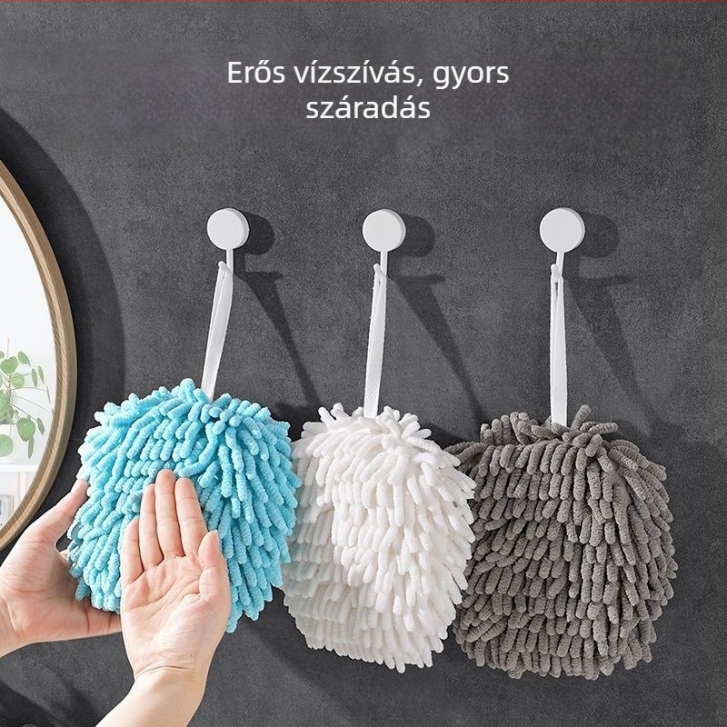 Chenille kéztörölő akasztóval – nedvszívó, gyorsan száradó, 30 g alatt