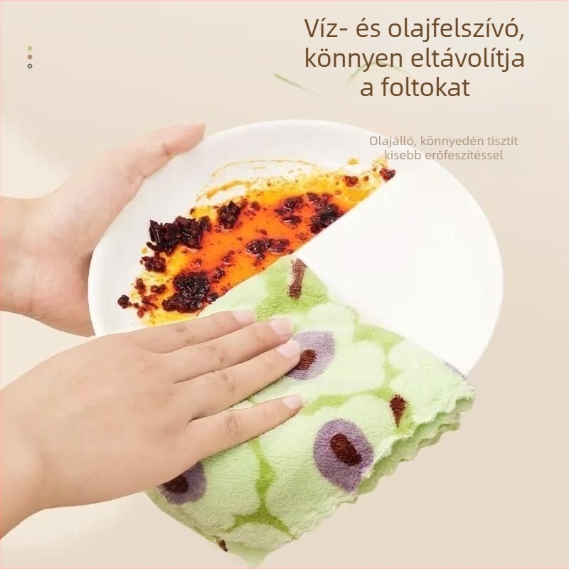 Mikroszálas edény- és tál kendő avokádó mintával, korall velúr nyomással, multifunkcionális tisztítókendő edényekhez és tálakhoz
