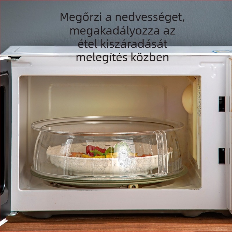 Mikrohullámú sütő fröccsenés elleni fedél – műanyag, élelmiszerbiztonságos, magas hőállóság, szigetelés, porvédett