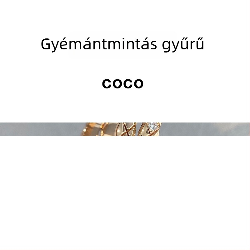 V arany kiadás Coco rombusz mintás gyűrű, CNC, keskeny és széles változat, egymásra építhető, könnyű luxus stílus, 18K rózsaarany bevonat