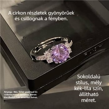 Női dupla-T gyűrű lila köves, nyitható jegygyűrű, divatos minimalist luxus
