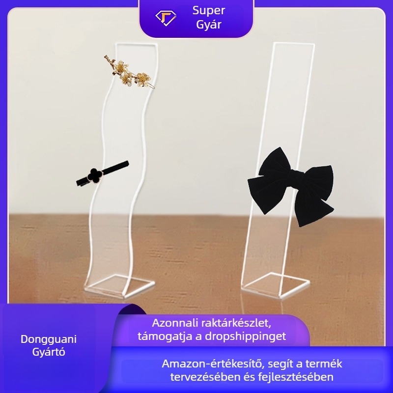 Akril L-típusú ékszerkijelző állvány sminkasztalhoz, 3D modell, egy szint, lányos stílus