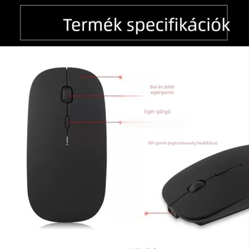 MacBookhoz Bluetoothos vezeték nélküli egér, 1600 DPI, 3 gomb, újratölthető