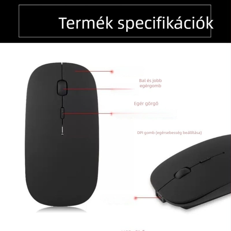 MacBookhoz Bluetoothos vezeték nélküli egér, 1600 DPI, 3 gomb, újratölthető