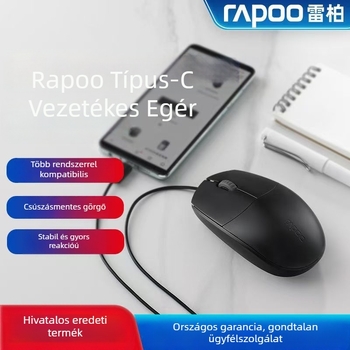 Rapoo N100C kábeles egér Type-C interfésszel, 1600dpi, 3 gombos, 1,5 m kábel