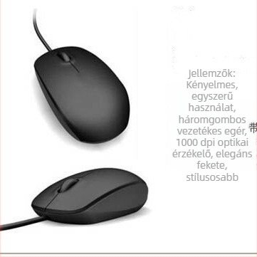 MS111 optikai USB kábeles egér, 1000 DPI, 3 gomb, görgő, 1,5 m kábel, laptophoz