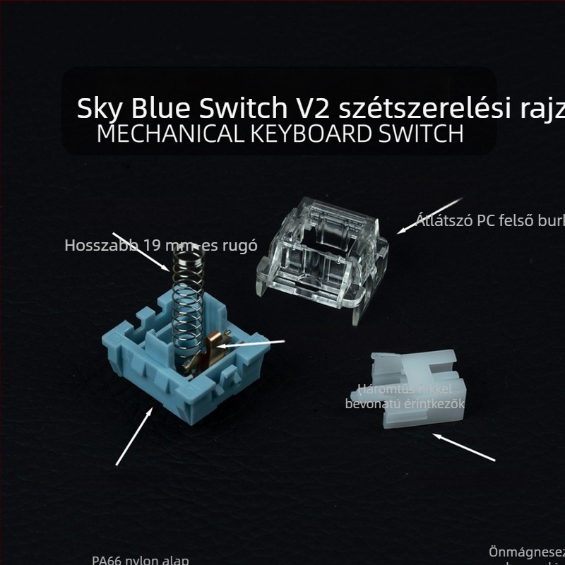 Mechanikus billentyűzetkapcsoló, Sky blue axis v2 modell; öntött műanyag tengely; kompatibil háromlábú tengely és univerzális