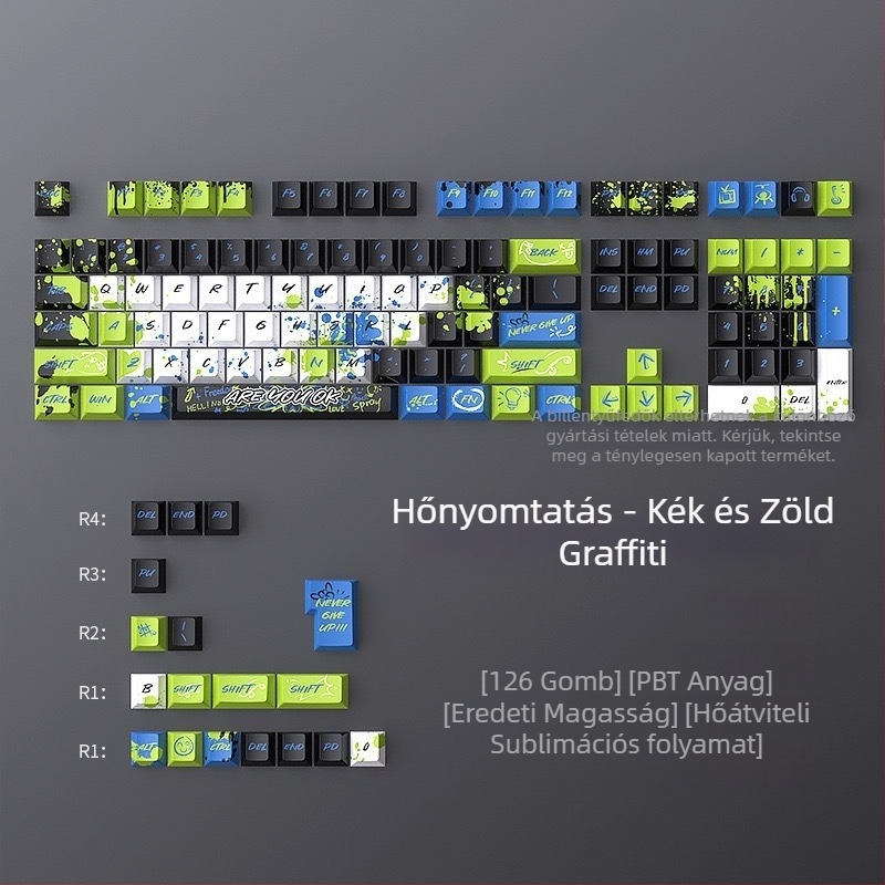 Mechanikus billentyűzethez készült keycap készlet — szublimációs graffiti téma, ABS anyag, kereszttengellyel kompatibilis, testreszabható, 1 év garancia