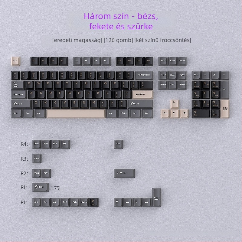 PBT keycap készlet mechanikus billentyűzethez – három darabos, általános célú, 260 g
