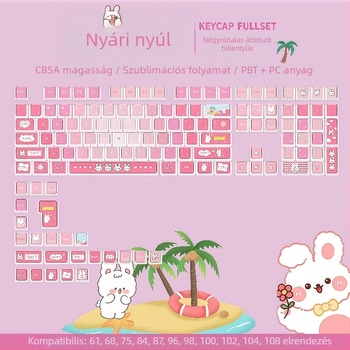 SA profilú keycaps készlet mechanikus billentyűzethez, nyári Bunny téma, négy oldalról átlátszó, PBT, dye-sublimation, 119 billentyű