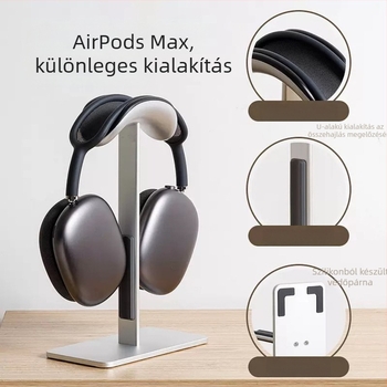 AirPods Max fejhallgatóállvány - modell Z-28, univerzális, dormancy funkció, csomag tartalma: termék, csavar, csavarhúzó