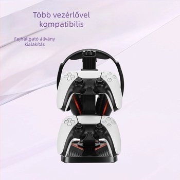 Konzol- és fejhallgató tároló állvány horogra — Modell SY-XSX-218, ABS, USB interfész, díszítő fények, kompatibil PS5/PS4/PS3/Xbox/Switch kontrollerekkel