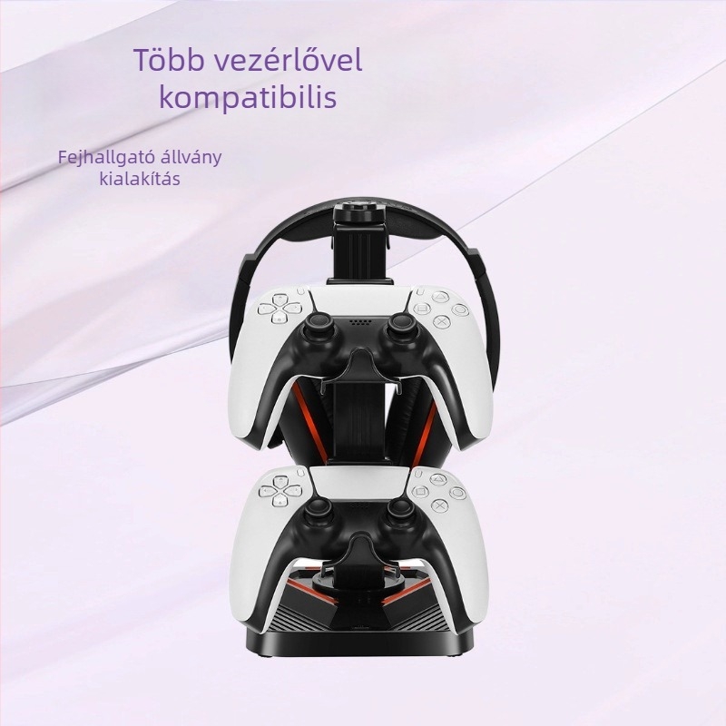 Konzol- és fejhallgató tároló állvány horogra — Modell SY-XSX-218, ABS, USB interfész, díszítő fények, kompatibil PS5/PS4/PS3/Xbox/Switch kontrollerekkel
