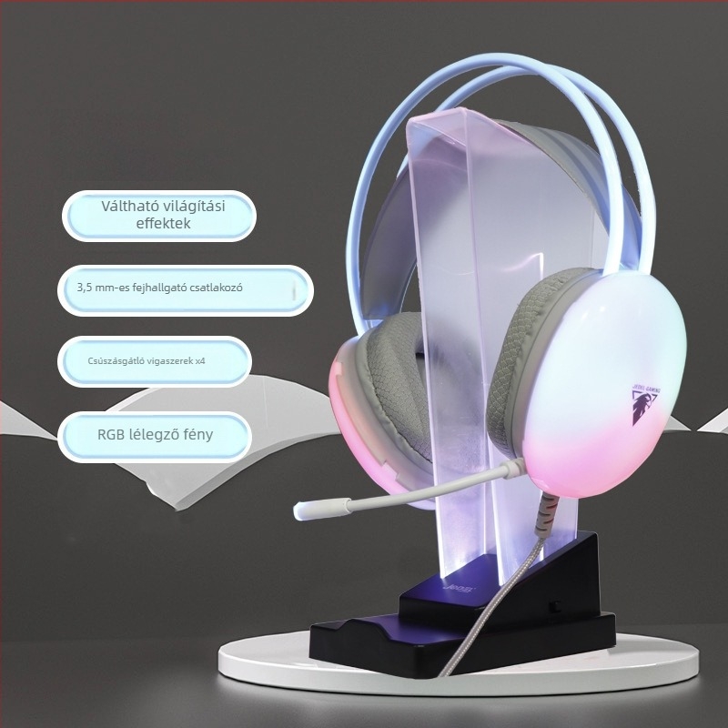 Fejhallgató tartó LED RGB világítással, kétfunkciós asztali kijelző és tároló; modell Acrylic bracket; anyag: szilikon