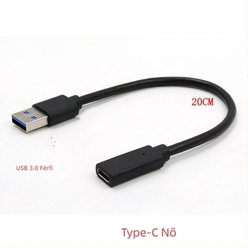 Type-C női USB 3.2 férfi OTG adapter kábel, 10Gbps, 0,2 m, rézmag, LT003
