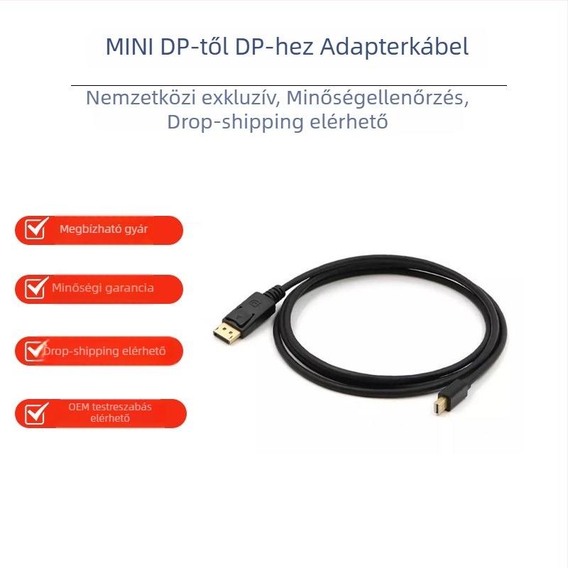 Mini DisplayPort–ról DisplayPort-ra adapter kábel, 4K támogatás, egyfejű csatlakozó, ónnal bevont rézmag