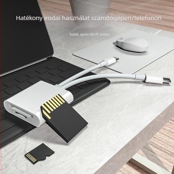 Type-C kártyaolvasó SD/TF két slotkal, USB 2.0 480 Mbps, rézmag, iPhone-kompatibilis